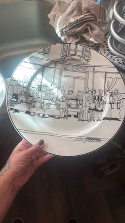 Black And White Glass Plate, Bowl, Cup, Etc set 