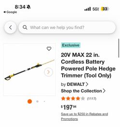 DEWALT 20V MAX 22in Cordless Pole Hedge Trimmer