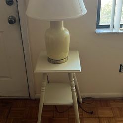 Vintage Two Tiered Side Table And Ceramic Lamp