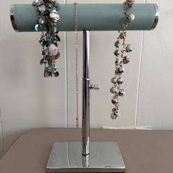 Adjustable T-Bar Jewelry Stand – Celadon Faux Leather & Stainless Steel