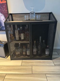 Industrial Metal & Wood Bar Cabinets / Liquor Bars (Matching Pair of 2)