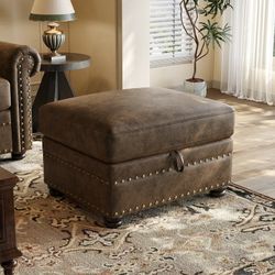 Faux Leather Ottoman with Storage