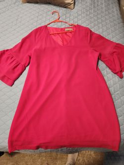 Hot Pink V-Neck Dress with Bell Sleeves