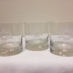 Set of 3 ~ Vintage Seagram’s Benchmark Premium Bourbon Glasses ~ Etched 1857 Lion Crest
