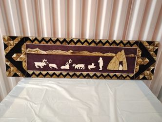 Vintage Soviet Animal Bone Carving Wall Panel "In The North" USSR Magadan Folk Art 1980s