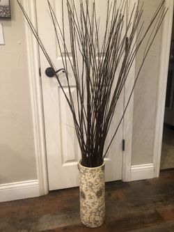 Tall Ceramic Birch Vase With Sticks