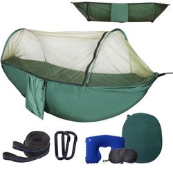 New Camping Hammock with Mosquito Bug Netting,Packable Hammock with Tree Straps and Carabiners,Parachute Nylon Hanging Swing Hammock for Backpacking, 
