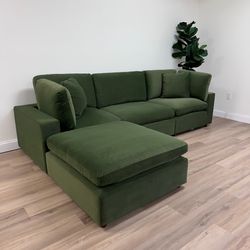 New Olive Green Velvet Cloud Couch Sectional