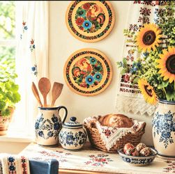 Vintage Folk Art UNESCO heritage Kibets Signed Petrykivka, Wooden Plates 2