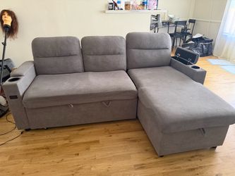 Gray Sectional Sleeper Sofa with Storage Chaise