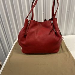 Burberry Red Leather Deep Pocket Space Purse/Bag W/ Clothe Duster Drawstring Bag! Clean! 