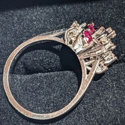 14K White Gold Natural Ruby & Diamond Cluster ring