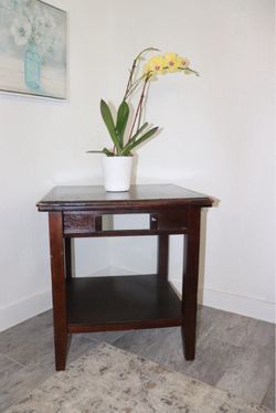 Dark Wood End Table with Bottom Shelf