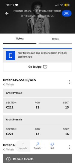 Bruno Mars Sofi Tickets 10/2