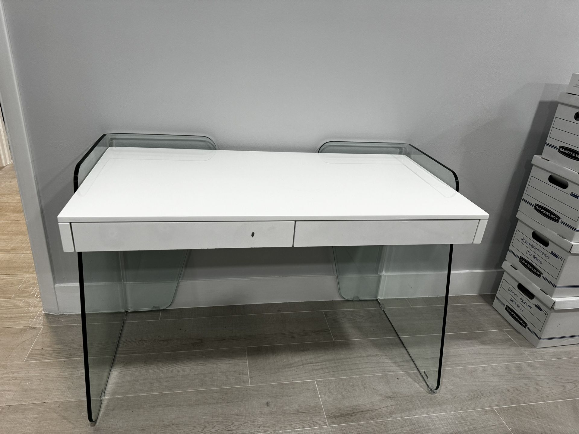 White Formica Desk w/ Glass