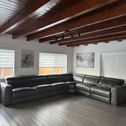 Grey leather Sectional Recliner