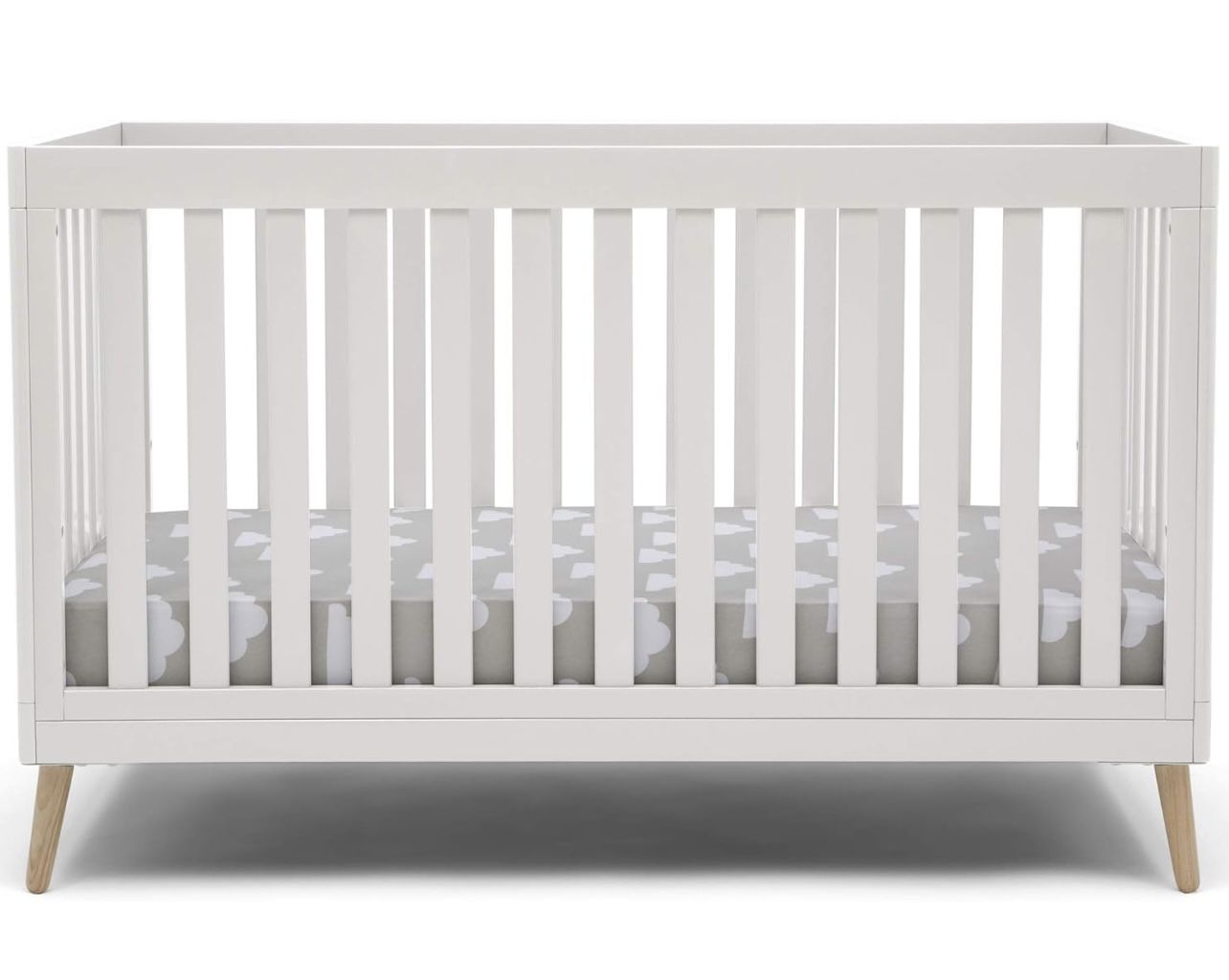 Delta Children 4-in-1 Convertible Baby Crib, Bianca White with Natural Legs