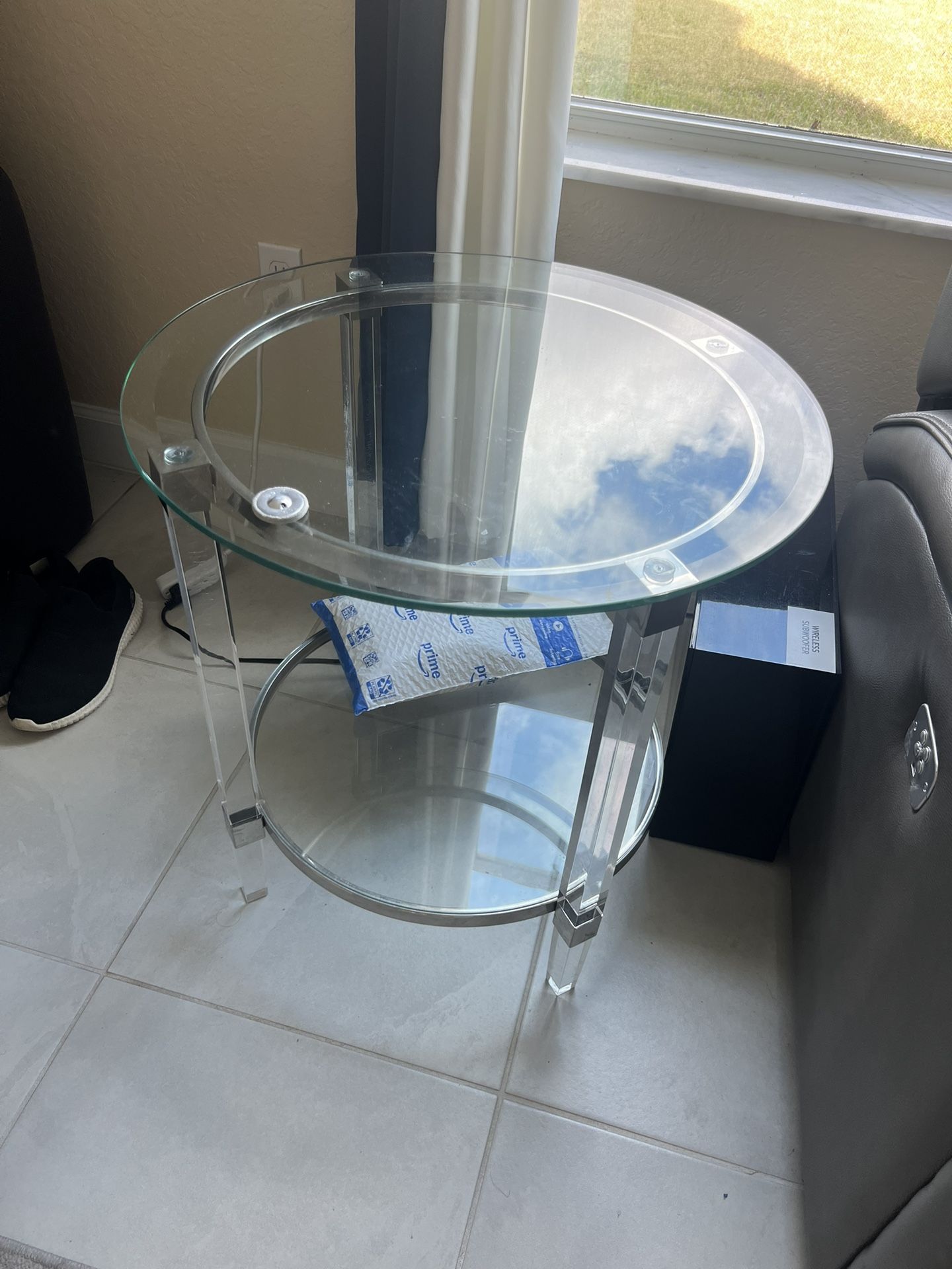 TWO GLASS END TABLE