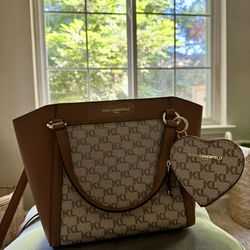 Karl Lagerfeld purse with coin heart wallet almond/taupe color