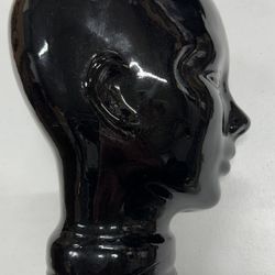 Vintage Pier 1 Black Art Glass Mannequin Head Bust Wig Hat Display