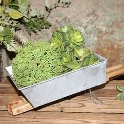 NEW Galvanized Metal & Wood Farmhouse Wheelbarrow Planter Box