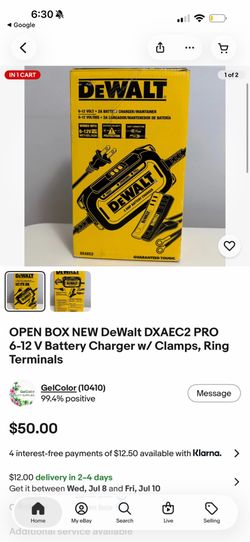 OPEN BOX NEW DeWalt DXAEC2 PRO 6-12 V Battery Charger w/ Clamps, Ring Terminals