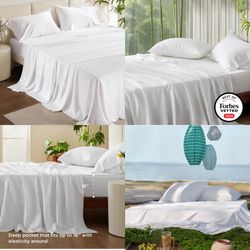 King Size Sheet Set, Cooling Sheets King, Rayon Derived from Bamboo, Deep Pocket Up to 16", Breathable & Soft Bed Sheets, Hotel Luxury Silky Bedding S