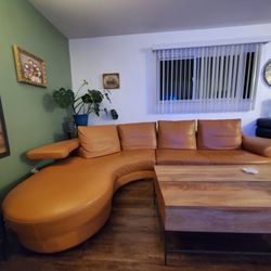 Burnt Orange Real Leather Sofa