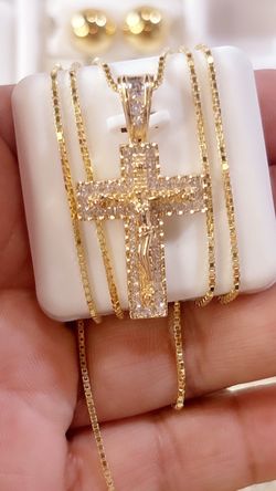 925 Silver Gold Plated 14 kt Crucifix Pendant what box Chain