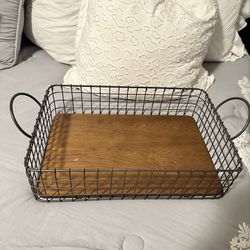 Solid Wood And Iron Basket 