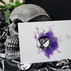 Gastly Pokémon Ghost Series Postcard - Limited Edition Ink & Watercolor Art Print for Spooky Season + Halloween