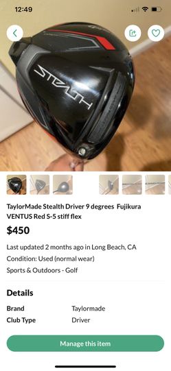 TaylorMade Stealth Driver 9 degrees  Fujikura VENTUS Red S-5 stiff flex 
