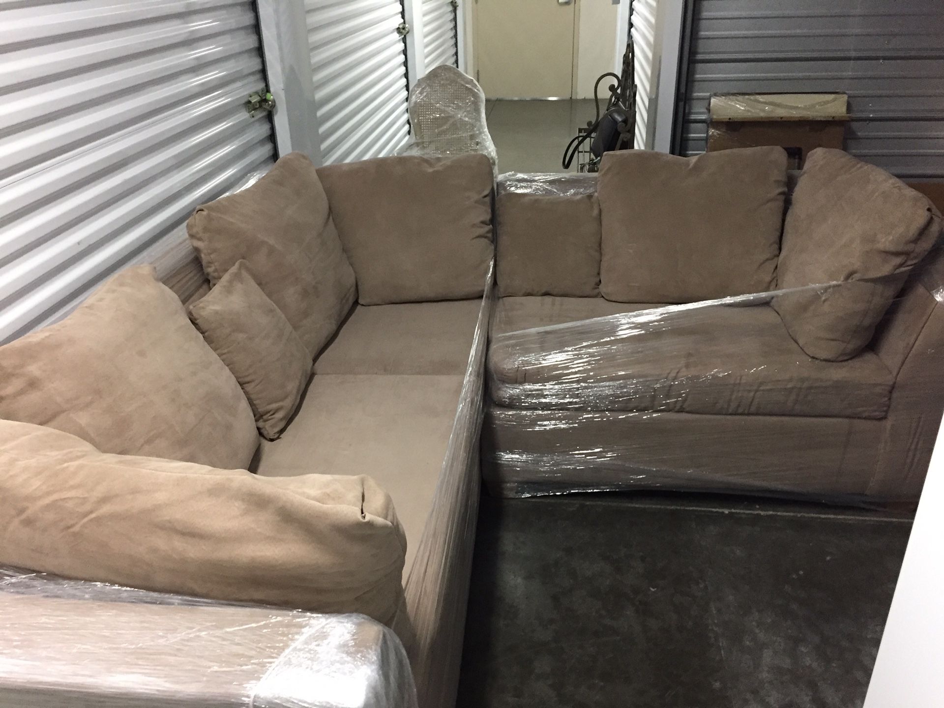 Beige Microfiber Sectional Couch