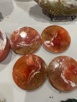 Handmade resin 4 coasters & holder - unique gift idea! 