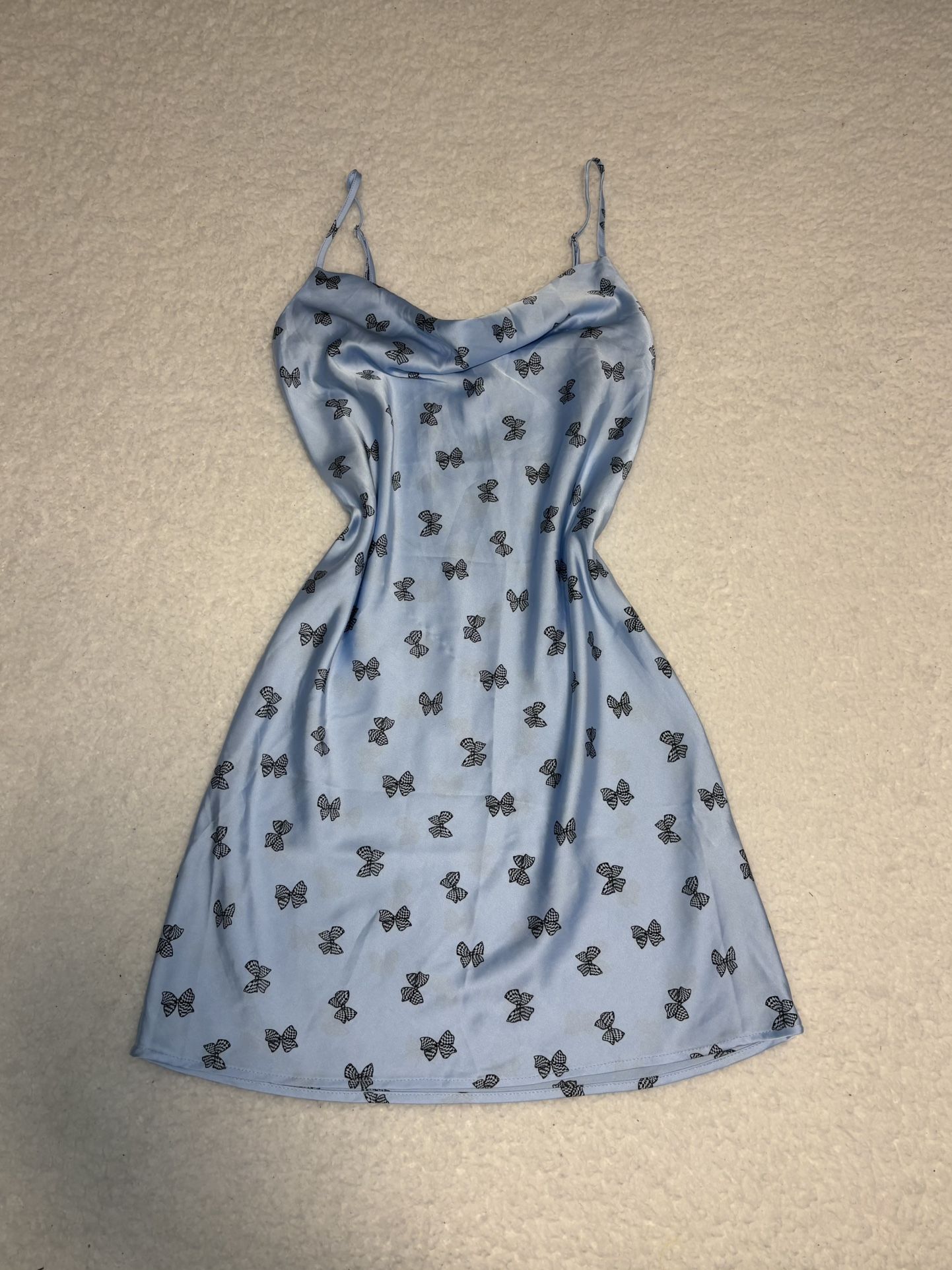 Forever 21 Women Blue Bow Print Slip Mini Dress