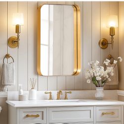 24”x16” Recessed Medicine Cabinet with Mirror for Bathroom, Wall Mounted Deep Metal Framed