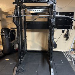 PRO SERIES Ultimate 3-1 Half Rack Functional Trainer w/Smith Machine Bar | 400lb Stack | Gym Equipment | Fitness | Commercial | Squat Rack 
