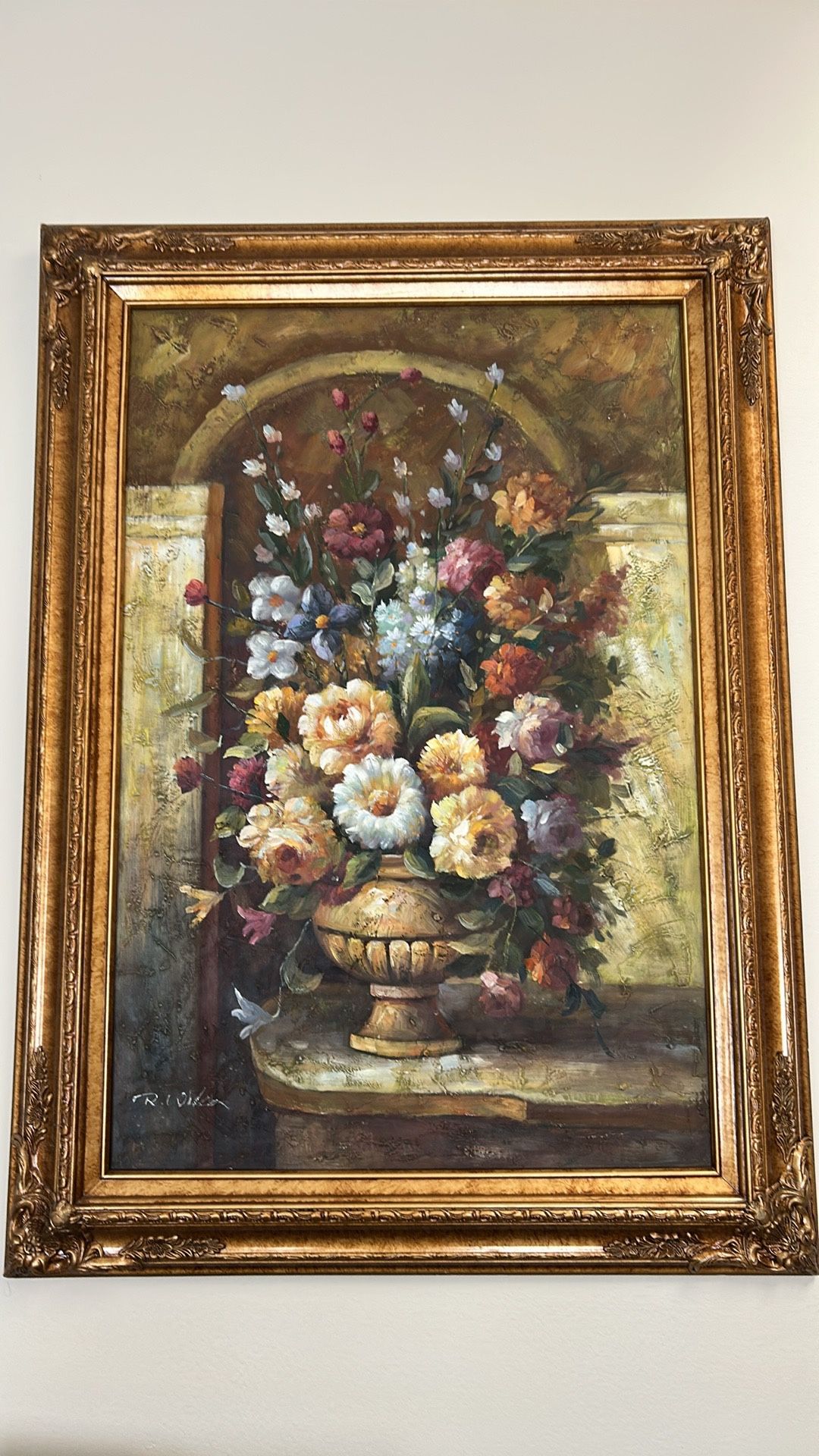 R. Wilcox Original Vintage Floral Oil Painting 