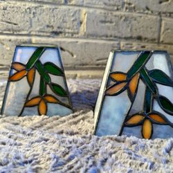 4x4 Inch Candle Holder Pair Stained  Glass
