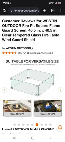 Fire Pit - Square Flame Guard Screen, 40.5 in. Clear Tempered Glass Guard Shield