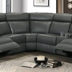 Brand New Dark Grey Super Plush Leather Power Reclining Sectional Sofa