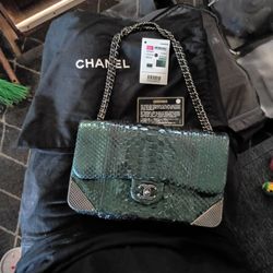 CHANEL Rock the Corner Green Iridescent Python Skin Handbag
