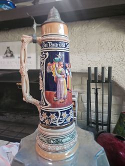 Large  4L German Ceramic Beer Stein with Lid