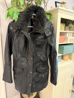 Scully Black Leather Jacket with Fur Collar