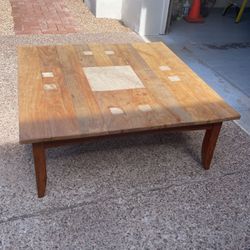 Wooden Table With Tile Inlay