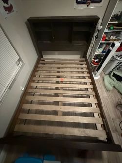 Full size wooden bed frame with storage