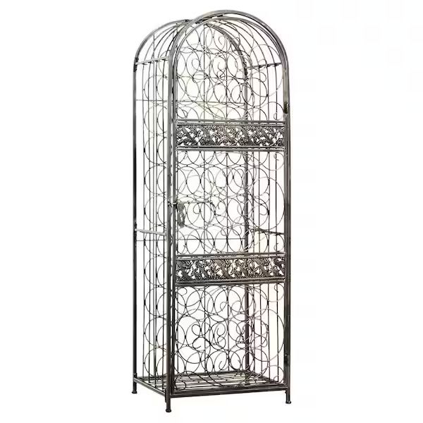 45 Bottle Wrought Iron Wine Rack Jail with Lock - Antique Bronze