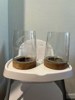 Set of 2 Glass Hurricane Candle Holders