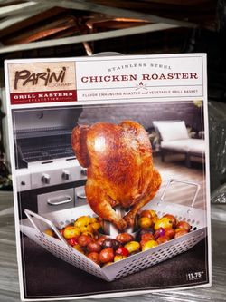 $10! Stainless Steel Chicken Roaster & Vegetable Grill Basket – 11.75"