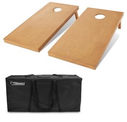 GoSports Wooden Cornhole Boards Set with Light Brown Finish - Includes Carrying Case